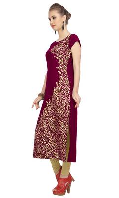Beamish Dark Pink Colour Foil Print Crepe Kurti 3