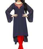 Navy Blue Color Embroidery Georgette Kurti Top For Women