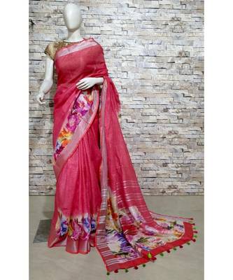 Peach Hand Woven Poly Silk Handloom Sarees 1