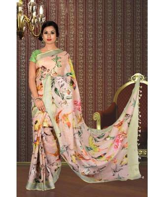 Multicolor Floral Print Linen Saree 1