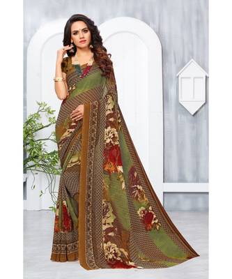 Maroon Georgette Printed Designer saree with blouse 1