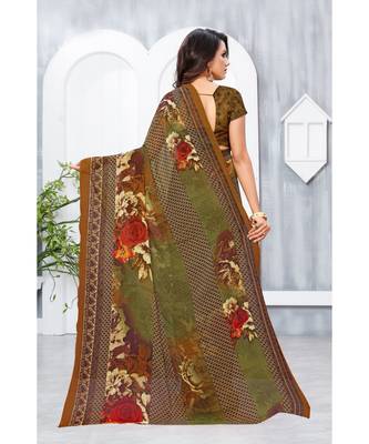 Maroon Georgette Printed Designer saree with blouse 3
