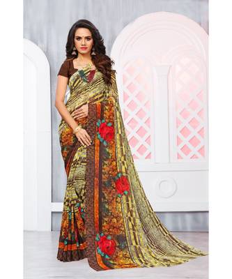 Multi Color Georgette Printed Designer saree with blouse 1
