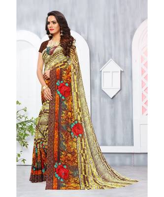 Multi Color Georgette Printed Designer saree with blouse 2