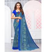 Blue Georgette Printed Designer saree with blouse
