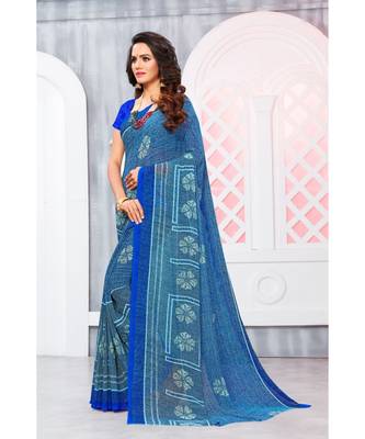 Blue Georgette Printed Designer saree with blouse 2