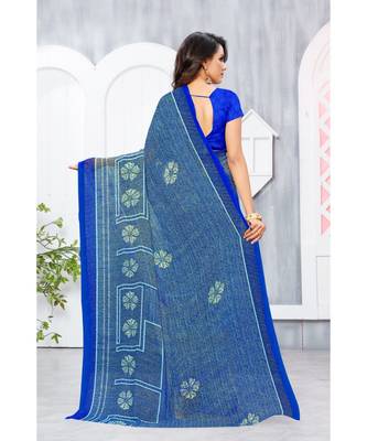 Blue Georgette Printed Designer saree with blouse 3