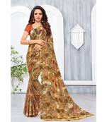 Brown Georgette Printed Designer saree with blouse
