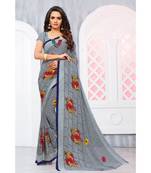 Grey Georgette Printed Designer saree with blouse