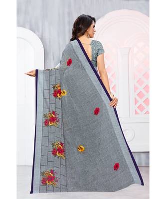 Grey Georgette Printed Designer saree with blouse 3