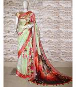 Multicolor Floral Print Linen Saree