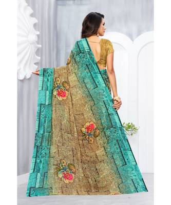 Green Georgette Printed Designer saree with blouse 3