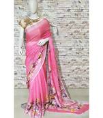 Pink Floral Print Linen Saree