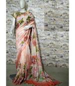 Multicolor Floral Print Linen Saree