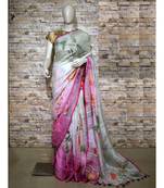 Multicolor Floral Print Linen Saree