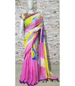 Multicolor Floral Print Linen Saree