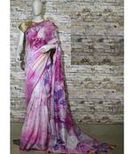 Multicolor Floral Print Linen Saree