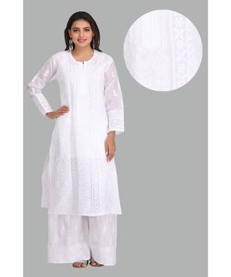 White Embroidered Cotton Chikankari Kurti 1