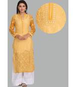 Mustard Embroidered Georgette Chikankari Kurti
