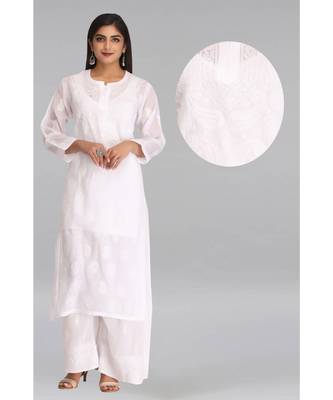 White Embroidered Cotton Chikankari Kurti 6