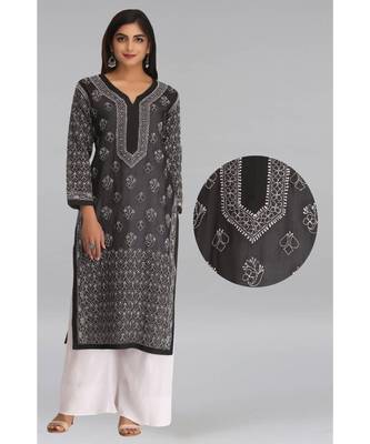Ada Black Embroidered Cotton Chikankari Kurti 1