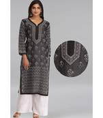 Ada Black Embroidered Cotton Chikankari Kurti