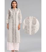 Ada Grey Embroidered Cotton Chikankari Kurti