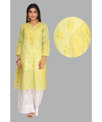 Green Embroidered Cotton Chikankari Kurti 1