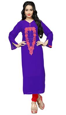 Blue Color Casual Wear Georgette Embroidery Kurti For Women 1