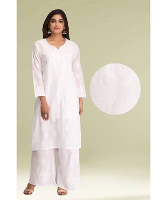 Ada Hand Embroidered White Cotton Lucknow Chikan kurta 1