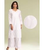 Ada Hand Embroidered White Cotton Lucknow Chikan kurta