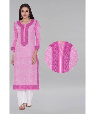Pink Embroidered Cotton Chikankari Kurti 1