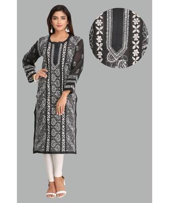 Black Embroidered Cotton Chikankari Kurti 1