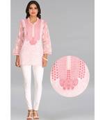 Peach Embroidered Cotton Chikankari Short Kurti 