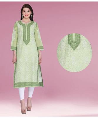 Ada Green Cotton Chikankari Kurti 1