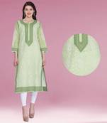 Ada Green Cotton Chikankari Kurti