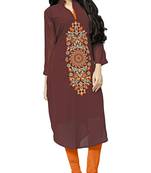 Party Wear Brow Color Georgette Embroidery Kurti For Women