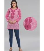 Onion Pink Embroidered Cotton Chikankari Short Kurti