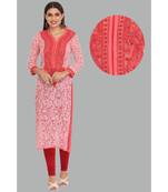 Ada Hand Embroidered Carrot Pink Georgette Lucknow Chikan Women Kurta - A280302