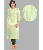 Ada Hand Embroidered Lemon  Cotton Lucknow Chikan Kurti