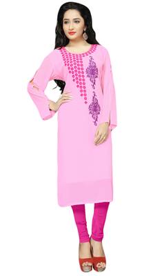 Casual Wear Baby Pink Color Georgette Embroidery Kurti For Women  1