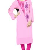 Casual Wear Baby Pink Color Georgette Embroidery Kurti For Women 
