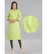 Green Embroidered Cotton Chikankari Kurti