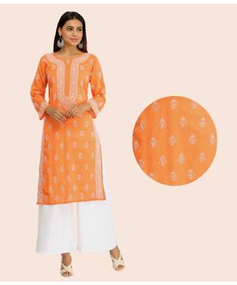 Ada Hand Embroidered Rust Cotton Lucknowi Chikan Kurti 1