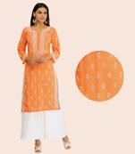 Ada Hand Embroidered Rust Cotton Lucknowi Chikan Kurti