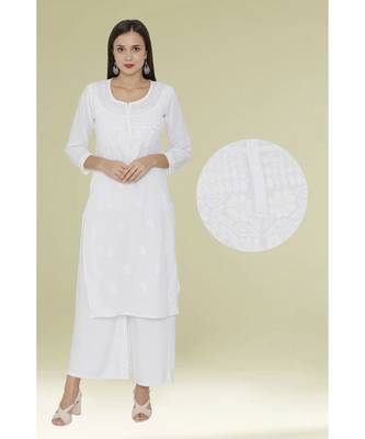 White Embroidered Cotton Chikankari Kurti 1