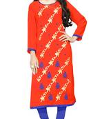 Orange Color Party Wear Georgette Embroidery Kurti For Women