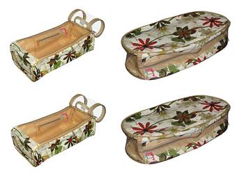 atorakushon   Flower Print, Shoe Slippers Cover Travelling Shoe Storage Bag Footwear Organiser Pouch Shoe Bag Set of 4 2