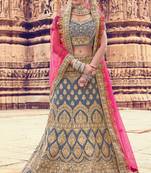 Grey embroidered velvet semi stitched lehenga