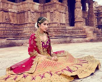 Peach embroidered satin semi stitched lehenga 2